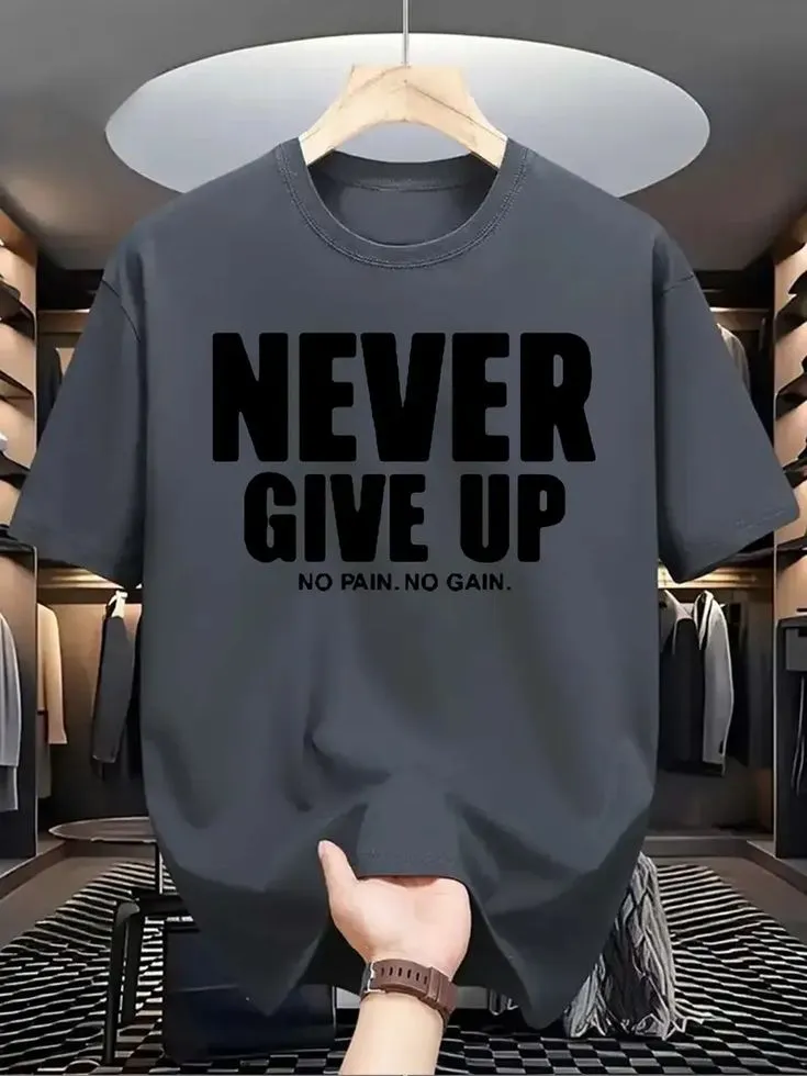 Printed T shirt(Never Give Up) (S, Regular)